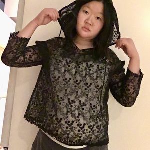 Viviana Floral Embroidered Sheer Black Hooded Top